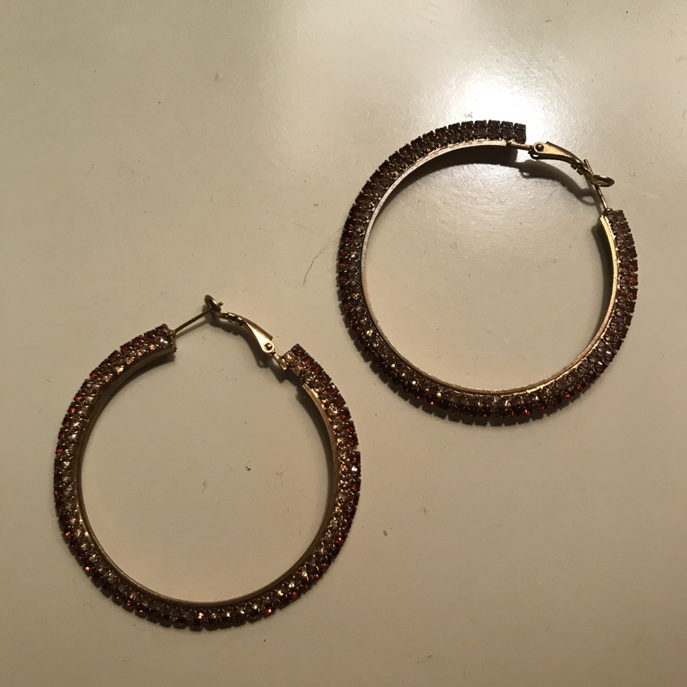 Burnt orange diamond and gold hoops